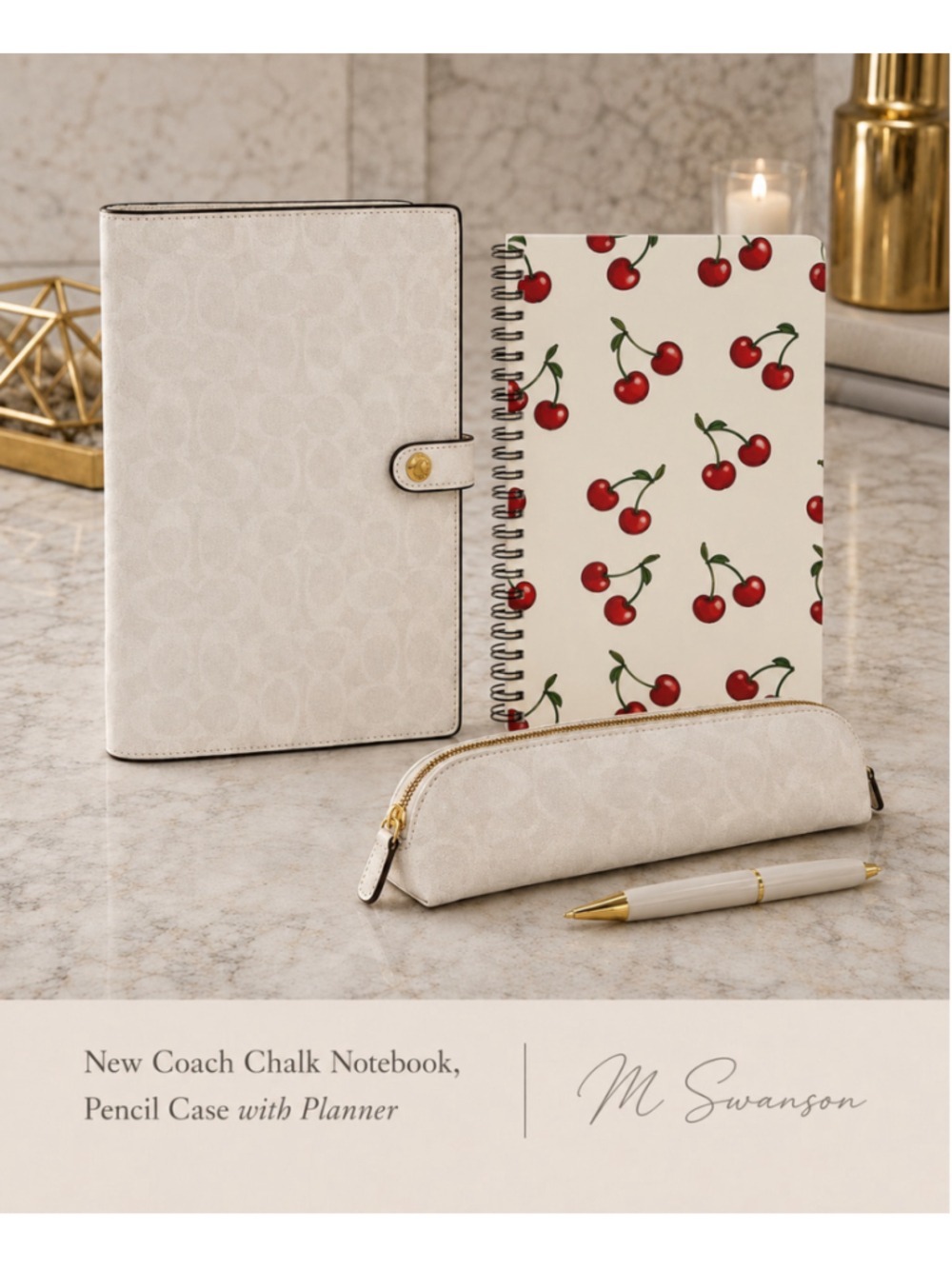 NEW Coach Notebook in White Signature Canvas CZ198 with Cherry themed notebook